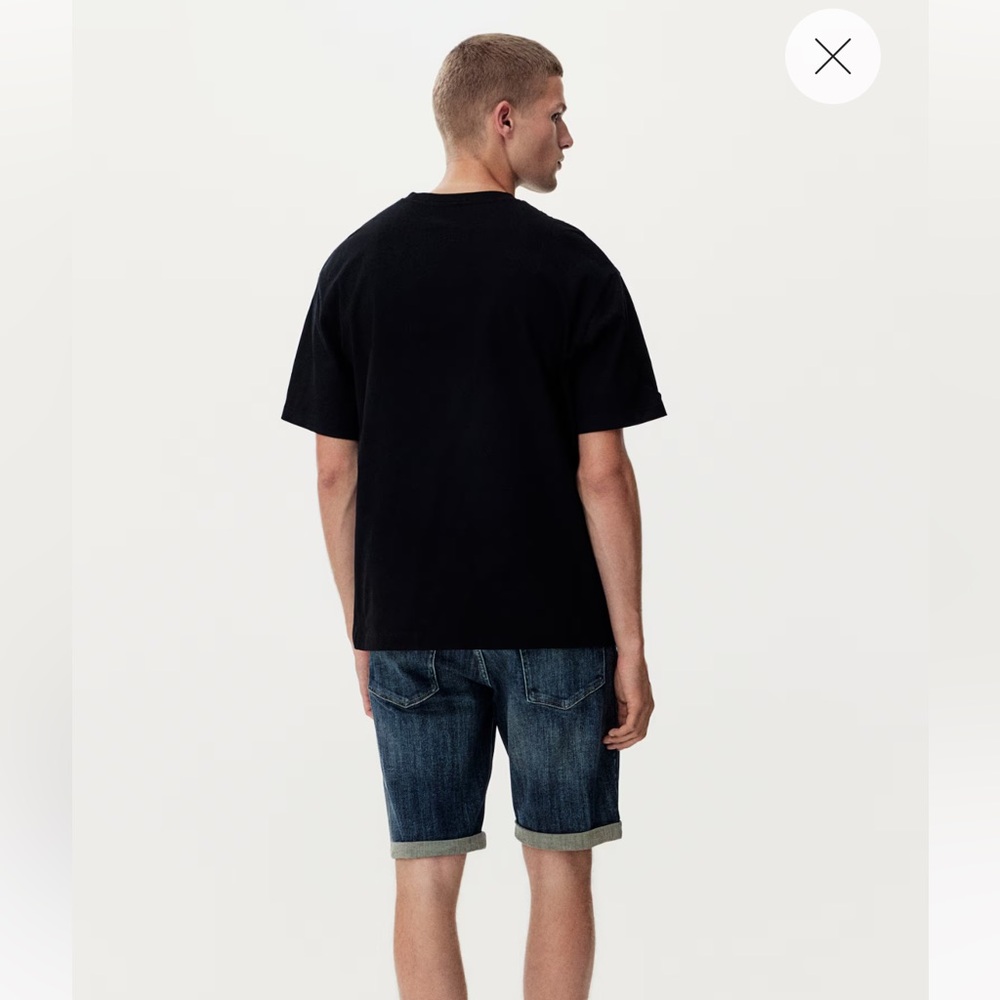H&M NWT Men Slim Fit Denim Shorts Dark Wash Size 42 Roll Up Details - Picture 2 of 10